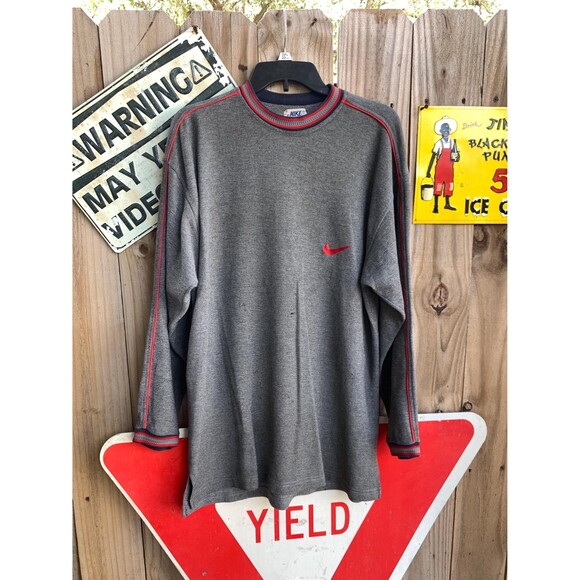 Vintage 80s Rare Nike Long Sleeves Embroidered Swoosh Shirt Fits Size L - Picture 1 of 6